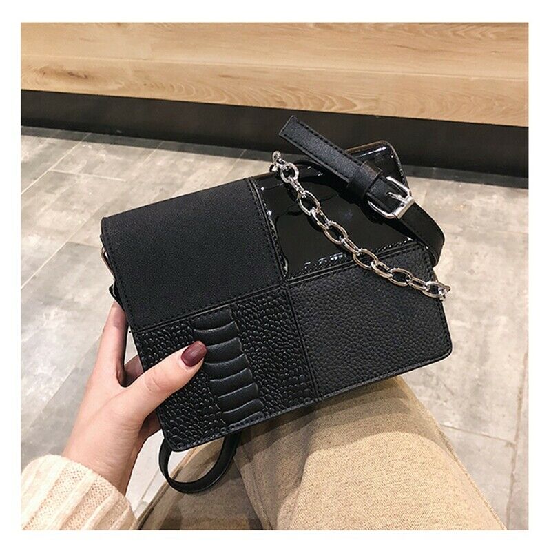 European Retro Fashion Square Bag Pu Leather Women's Designer Handbag Splic S7F9