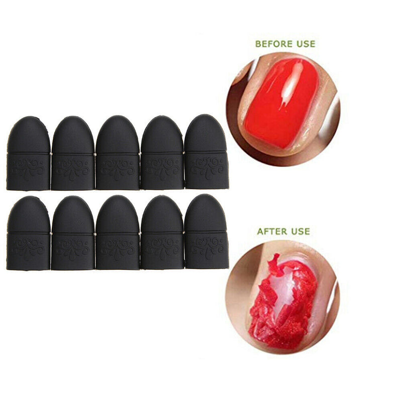10pcs Nail Polish Remover Cap Manicure Tips UV Gel Clean Wrap Cover (Black)