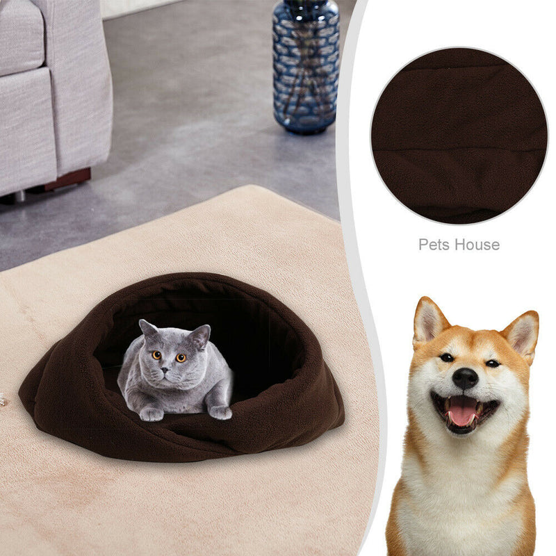 Warm Fleece Pet Sleeping Bag Nest Soft Kennel Cats Dog Bed House (Brown M) A