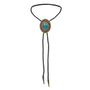 Men Bolo Tie Necklace Turquoise Stone Western Cowboy PU Leather Rope Necktie