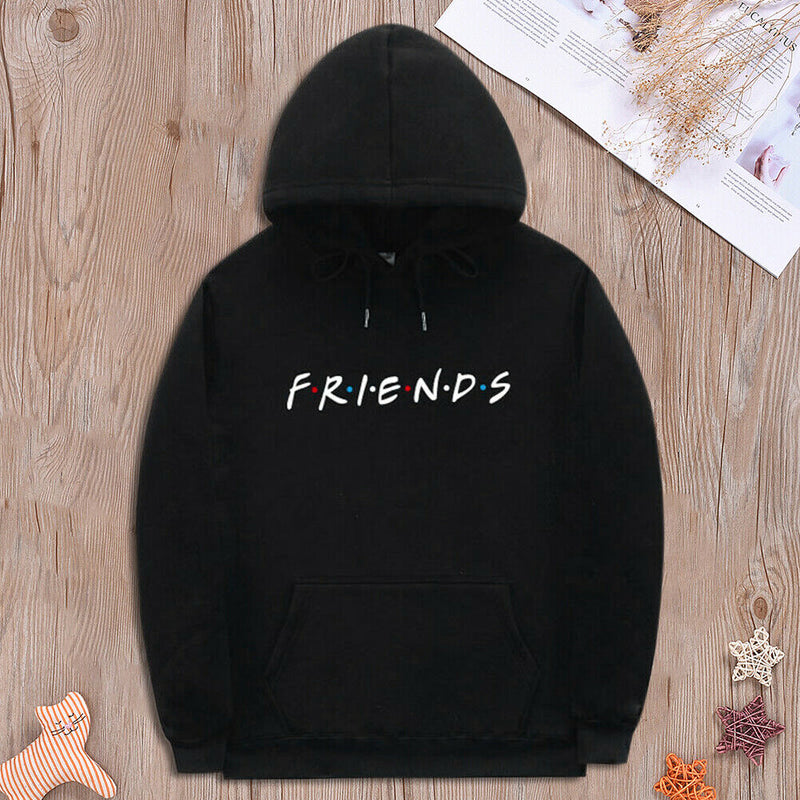 Friends Print Hoodies Unisex Long Sleeve Loose Casual Sweatshirts (Black M) A