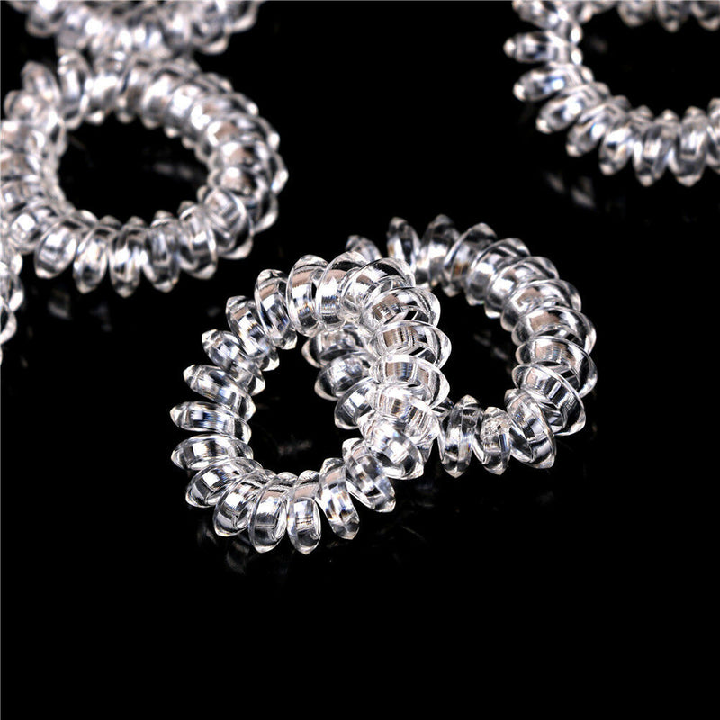 10x Clear Elastic Telephone Line Wire Hair Band Ropes Holders Head Accessory %x