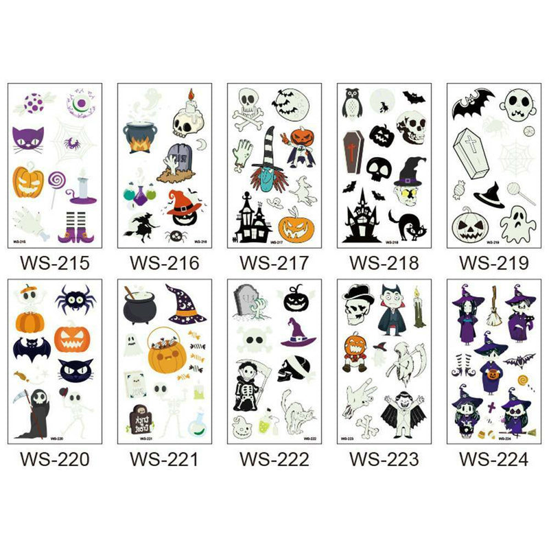 10x Halloween Luminous Tattoo Stickers Waterproof Temporary Tattoo Stickers