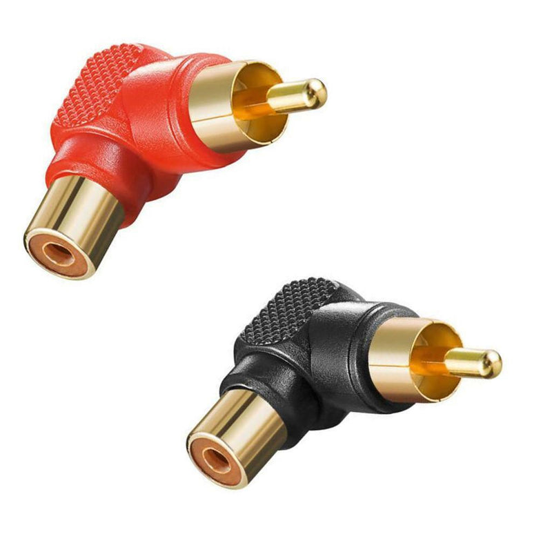 Red 5Pcs 90 Deg/Right Angle RCA Male to Female AV Adapters Cable Connector