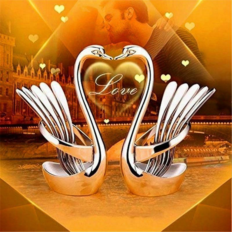 Swan Base Holder With Fruit/ Dessert Fork Cake Spoon Set Pastry Forks Creat S4B2