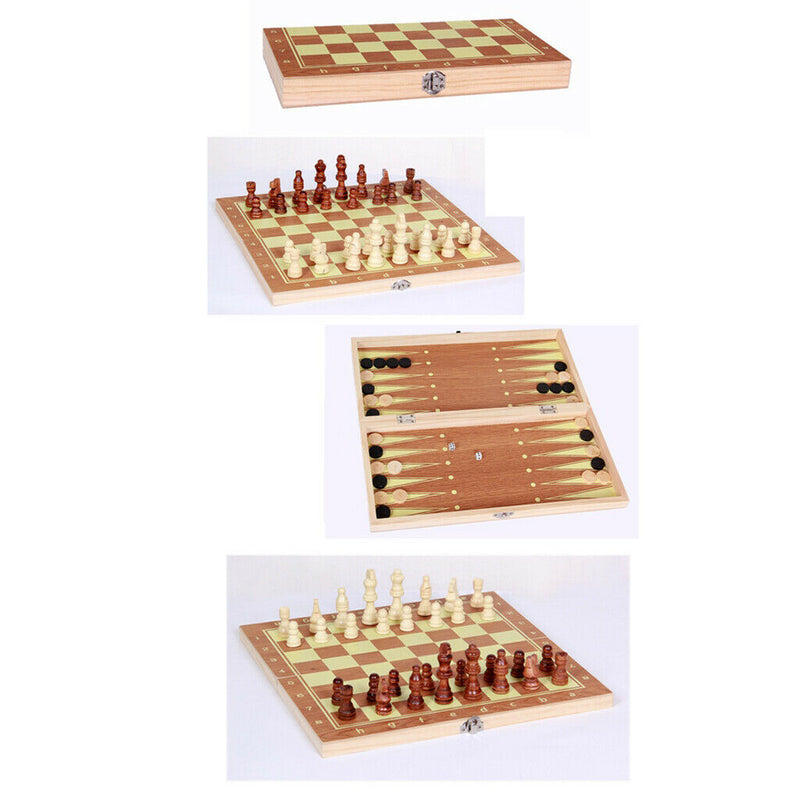 3 In 1 Folding Wood Chess Set Wooden Chessmen Classic Board Game Backgammon