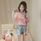 Fashion Women Short Sleeve Stripe Off Shoulder Loose T-Shirts Tops (Pink L)