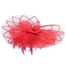 Flower Feather Fascinator Headband Hat Wedding Prom Ladies, Red