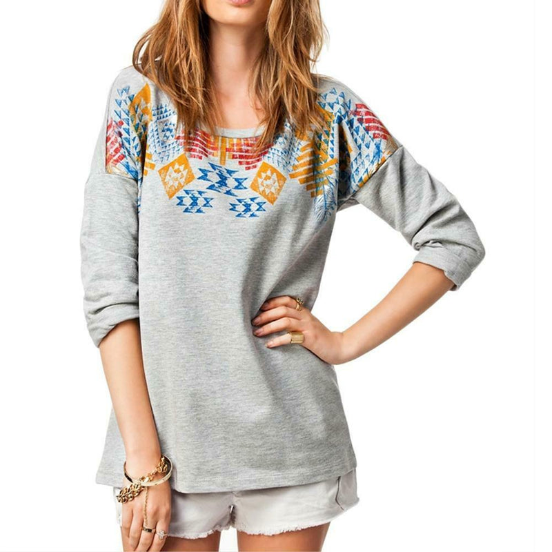Women New Printed Long Sleeve Round Neck Loose T-shirt Casual Blouse XL