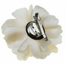 Women Girls Satin Peony Flower Hair Clip Brooch - Beige K2N5
