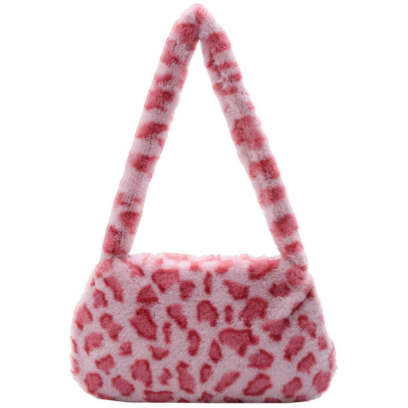 Animal Pattern Underarm Bag Women Mini Plush Shoulder Handbags Purse (9)