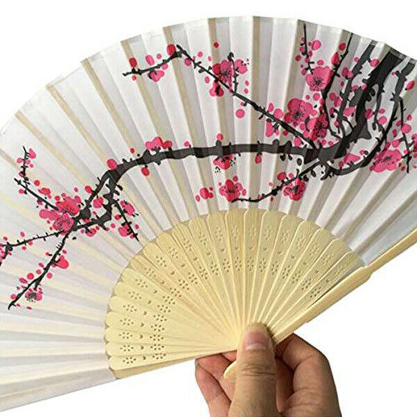 20pcs/lot elegant plum flower design bamboo folding fan wedding silk hand f J8B2