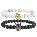 2 Pcs Couple His & Her Matching Bracelets King Queen Crown Black White 8mm Beads