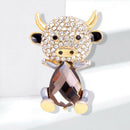 Fashion Enamel Cow Cartoon Crystal Brooch Pins Collar Badge Causal Party JeSEAU