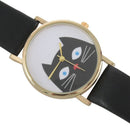 Cat Pattern Ladies Men Leather Strap Dial Quartz Wrist Watch (Black) J7R9
