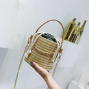 Women Straw Handbag Tote Summer Holiday Woven Bucket Bag Leisure Chain Shou