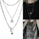 Metal Ball Coin Pendant Multi-layer Punk Casual Long Chain Necklace Jewelry G 3C