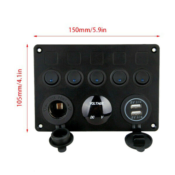 5 Sets Of On-Off Toggle Switch Control Panel Voltmeter Dual USB Combination I4A5