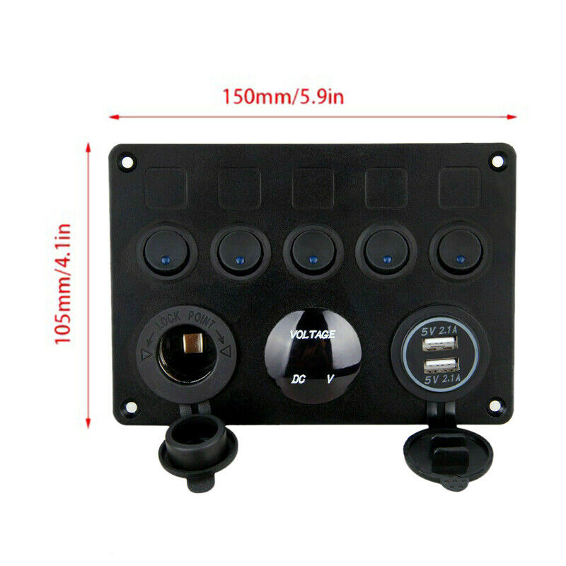 5 Sets Of On-Off Toggle Switch Control Panel Voltmeter Dual USB Combination I4A5