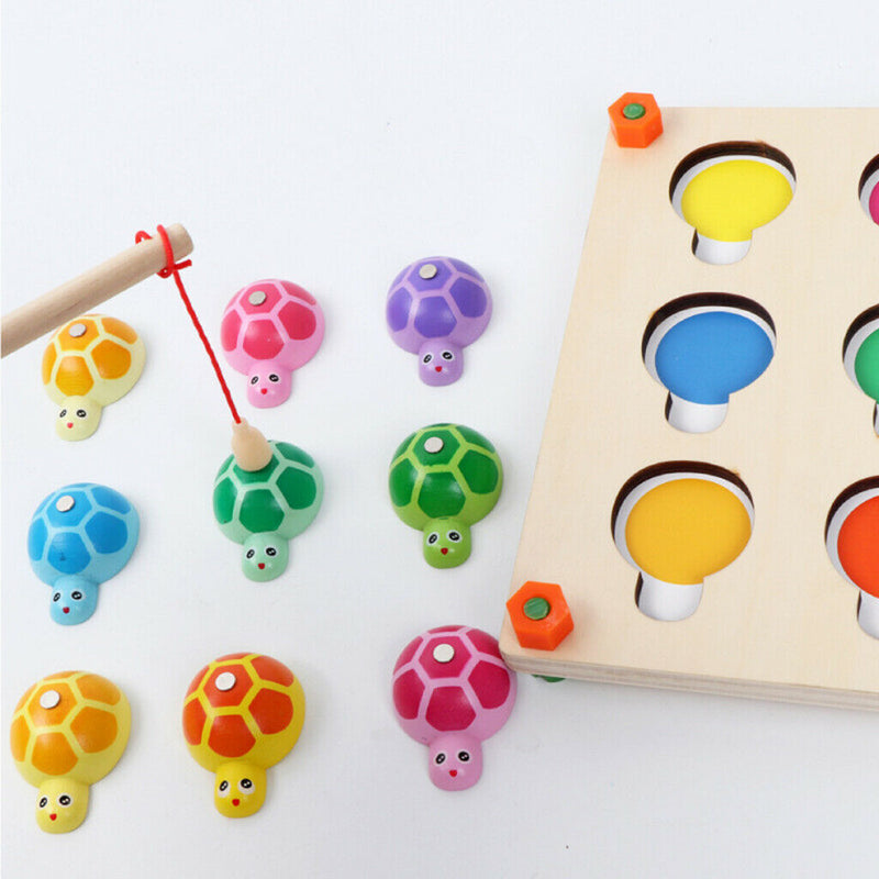 Wooden Magnetic Turtle Fishing Turtle Memory Chess Game Education Tools for