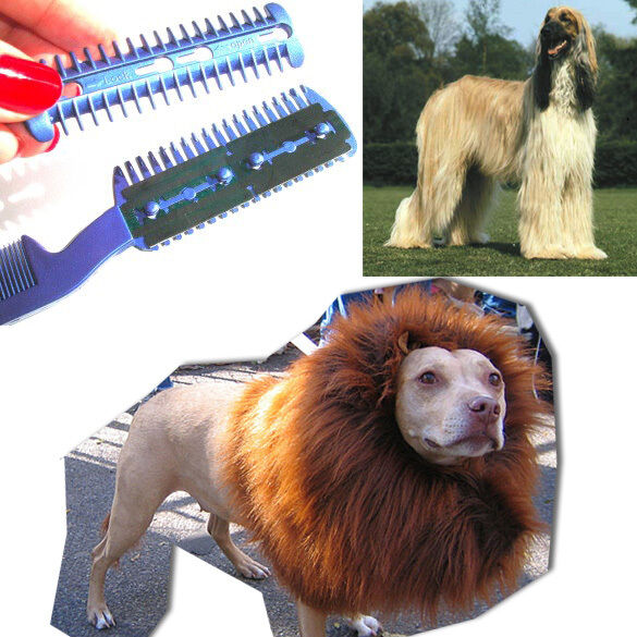 Pet Dog Cat Hair Trimmer Fur Grooming Comb 2 Razor Cutting Brush Roke Puppy Tool