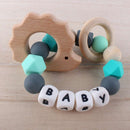Animal Wooden Teether Baby Chewable Teething Bracelet Silicone Beads Rattle Toys