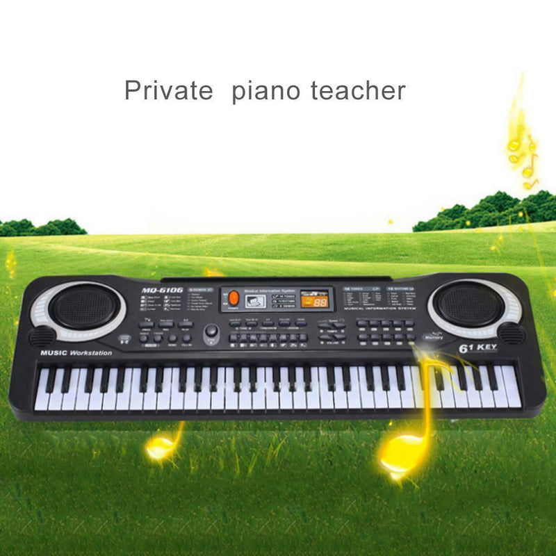 BLACK 61 Key Digital Electronic Keyboard & Microphone Electric LED Piano Or