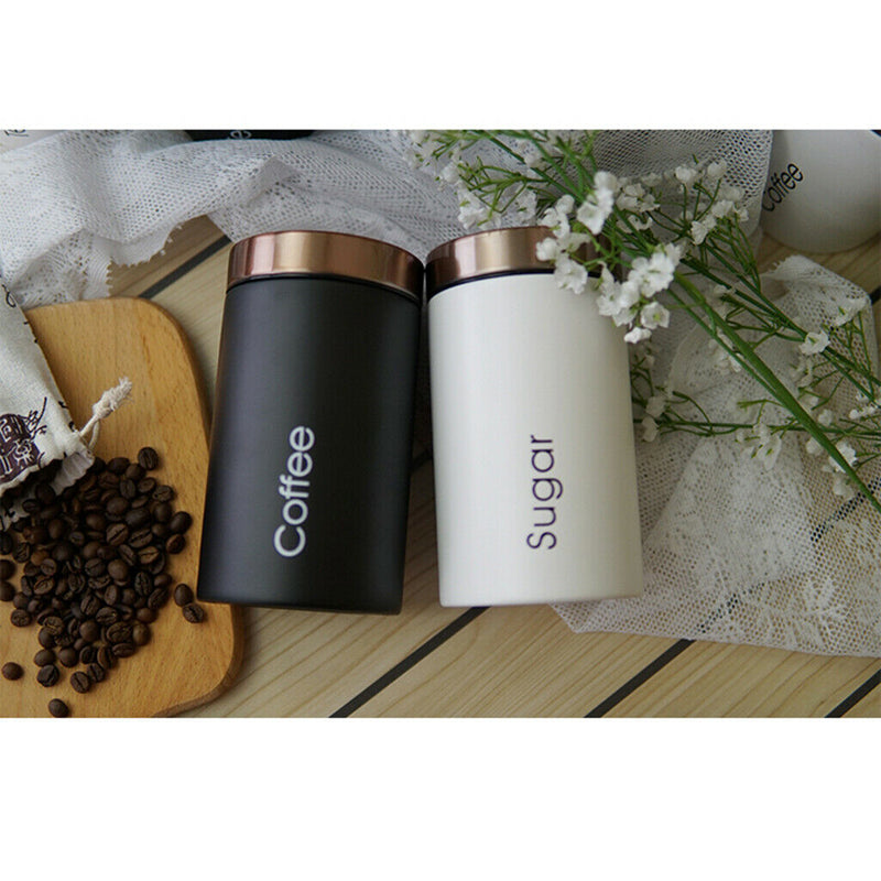 3pcs Tea Coffee Storage Canisters w/ Lid Kitchen Dry Nuts Space-saving Black