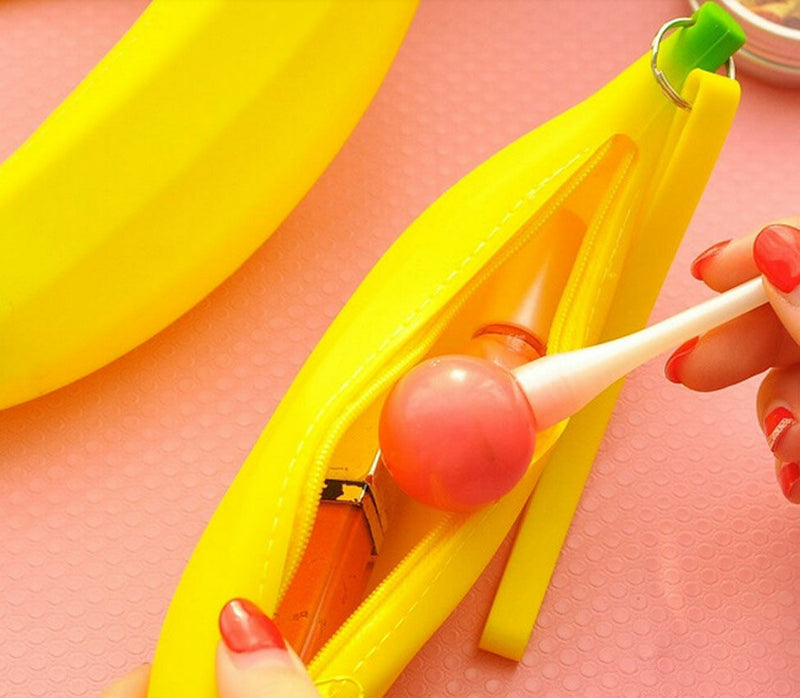 Novelty Silicone Portable Banana Coin Pencil Case Purse Bag Wallet Pouch .AU
