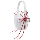 Double Heart Wedding Flower Girl Basket White Satin Rhinestone Decor Red We S2R7