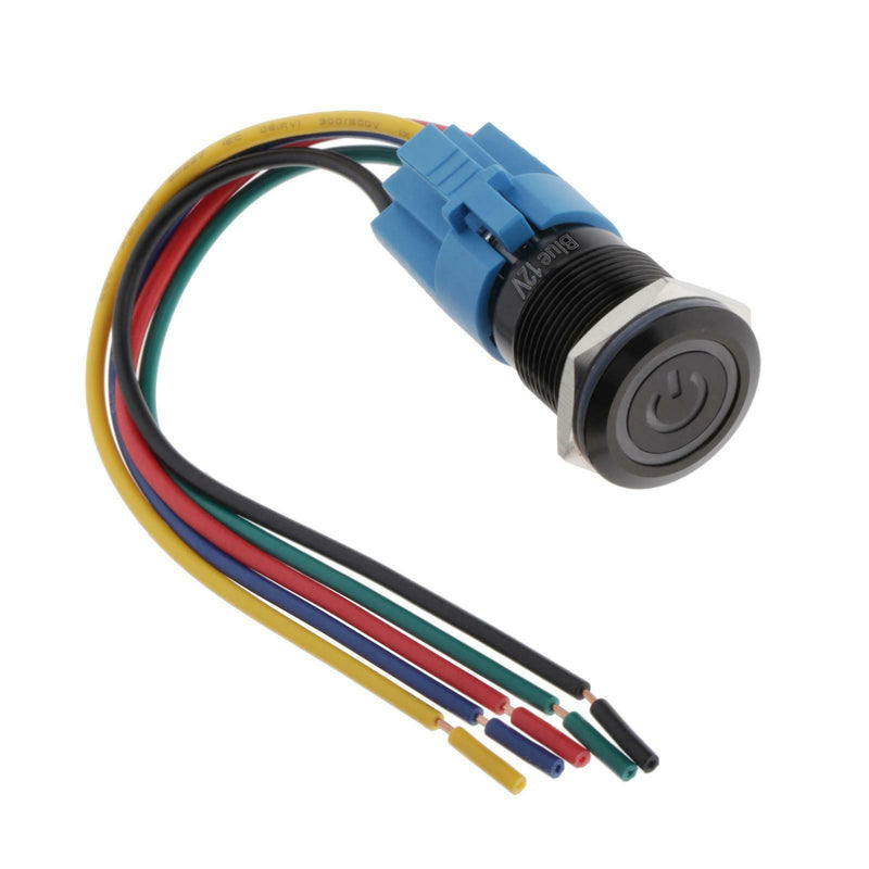 Latching Push Button Switch Self-locking Switch 12V Blue LED 19mm Mounting