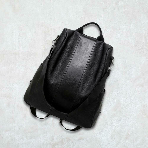 Women Backpack PU Leather School Shoulder Bag Casual Rucksacks (Black)