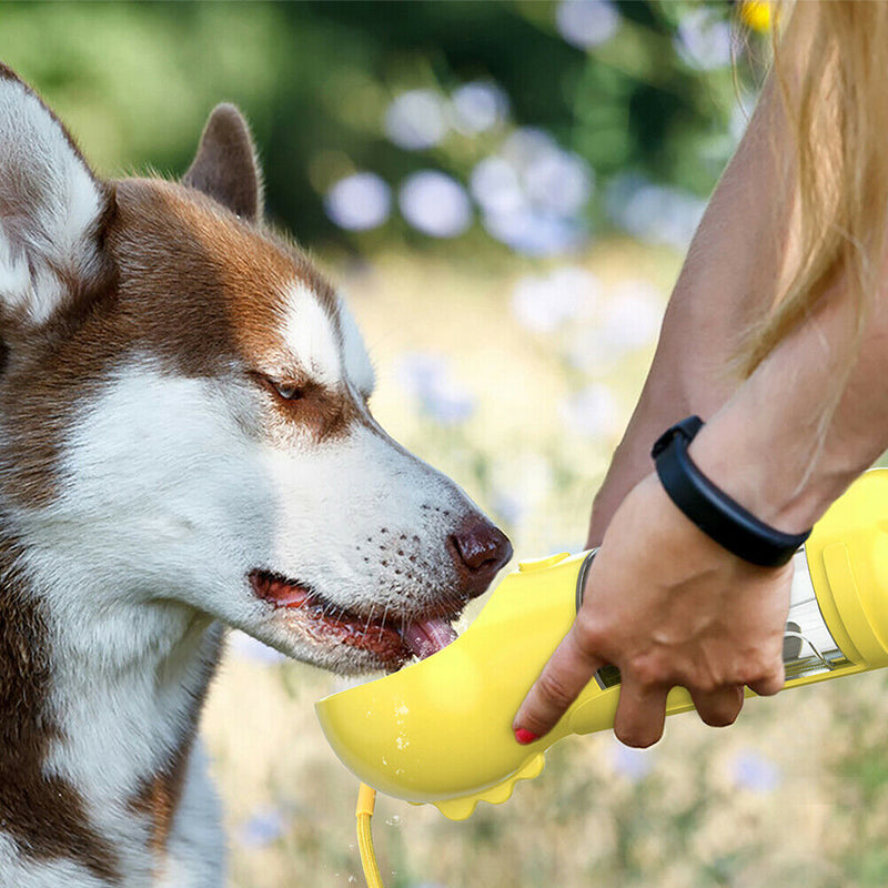 Multi-function Portable Pet Water Bottle Small Dogs Drinking Bowl (Yellow) A