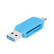 USB2.0 Micro USB OTG Card Reader for TF SD Memery Card for PC Phone (Blue)