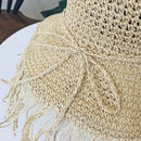 Fringed Straw Hat Bow Wide Grass Female Summer Hat Beach Visor Outdoor Vaca
