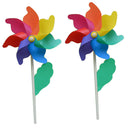 2Pcs Wood Wand Pinwheels, Rainbow Dot Wind Spinners, Windmill for Garden, Yard,