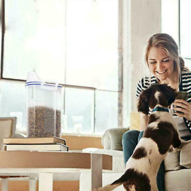 1.5L Pet Food Storage Container Airtight Dog Cats with Cup Measuring Clear G9S0
