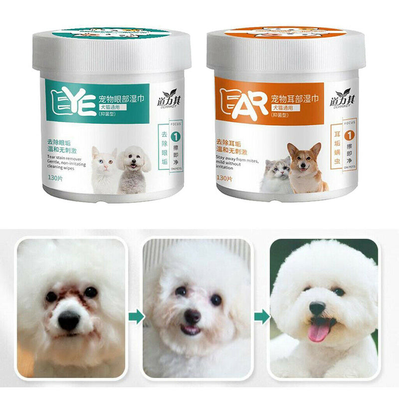 2 Boxes Dog Tear Stain Remover Pet Puppy Cat Eye Ear Dust Wiping Pads 7cm Dia.