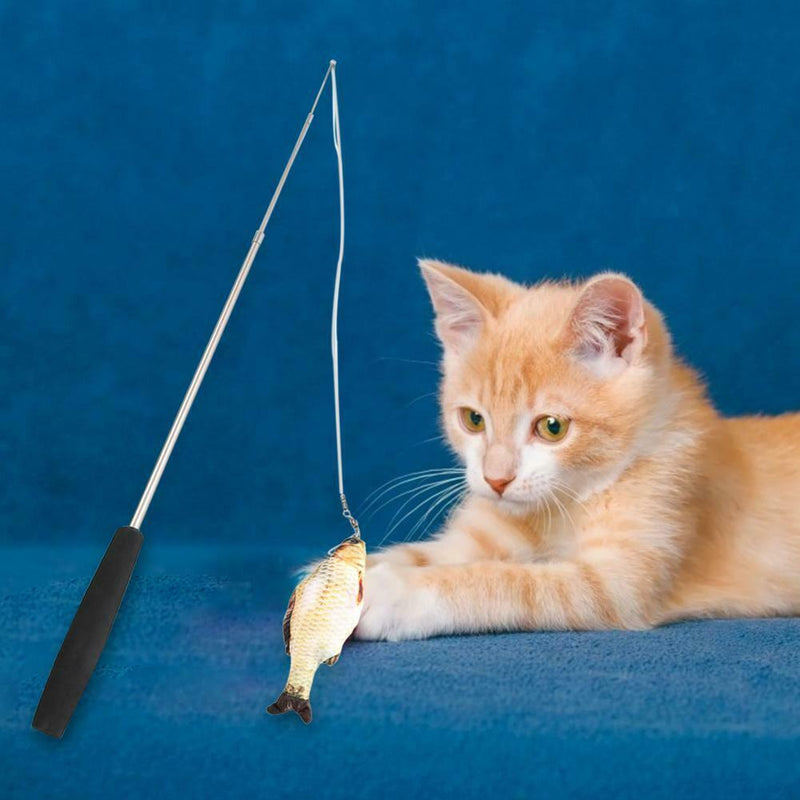 Wood Feather Mice Cat Dangle Three-Section Telescopic Roped Rod Pets Supply