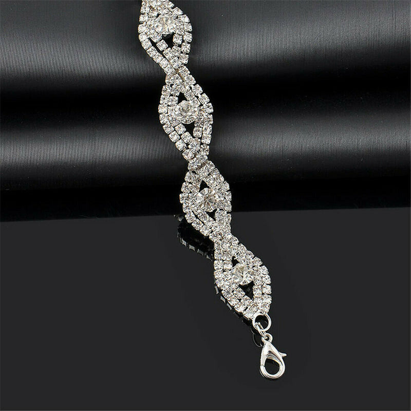 1* Elegant Women Crystal Rhinestone Infinity Bangle Bracelet Deluxe Jewelry Gift