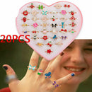 20*/SET Girls Kids Cartoon Adjustable Rings Crystal Ring Jewelry Cute Xmas Gift