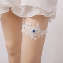 Wedding Garter Blue Rhinestone White Embroidery Floral Sexy Garters for Wom