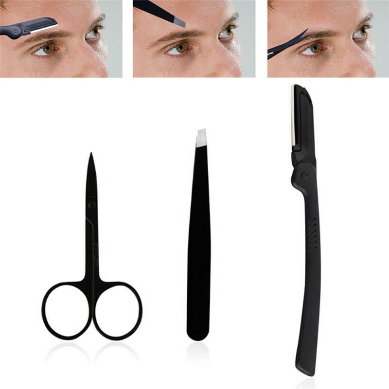 3x Professional Stainless Steel Eyebrow Cutter Eyebrow Scissors Eyebrow Knif BX