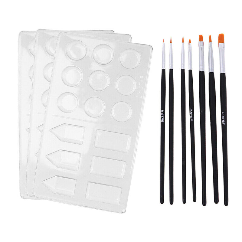 7Pcs Round Pointed Tip Nylon Hair Brush Set with 3 Pieces Paint Tray Palette