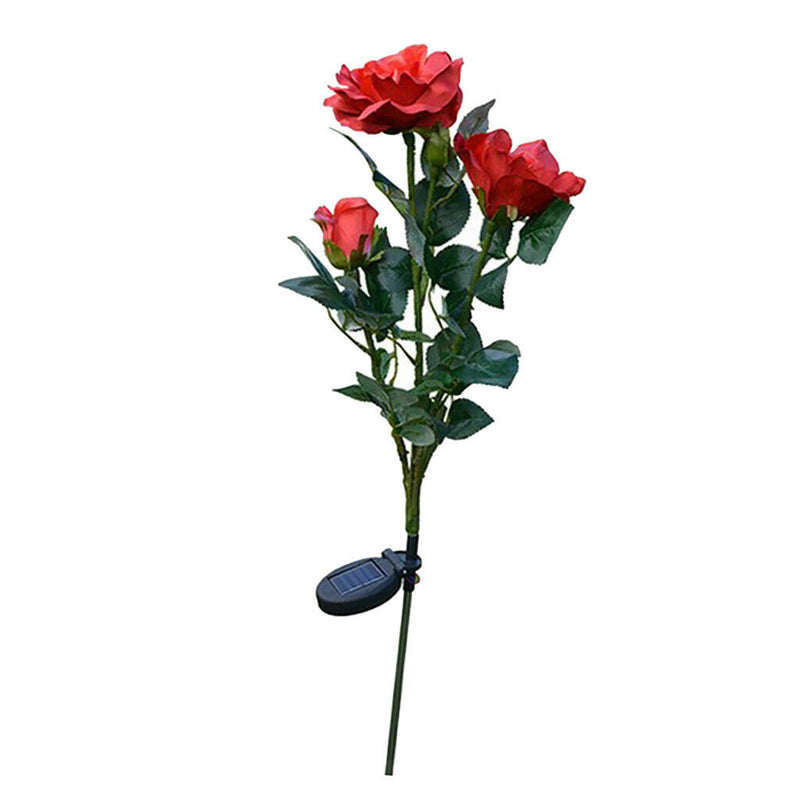 2 Pieces Solar Lights Rose Flower with Red Buds, Outdoor Waterproof LED Lamps