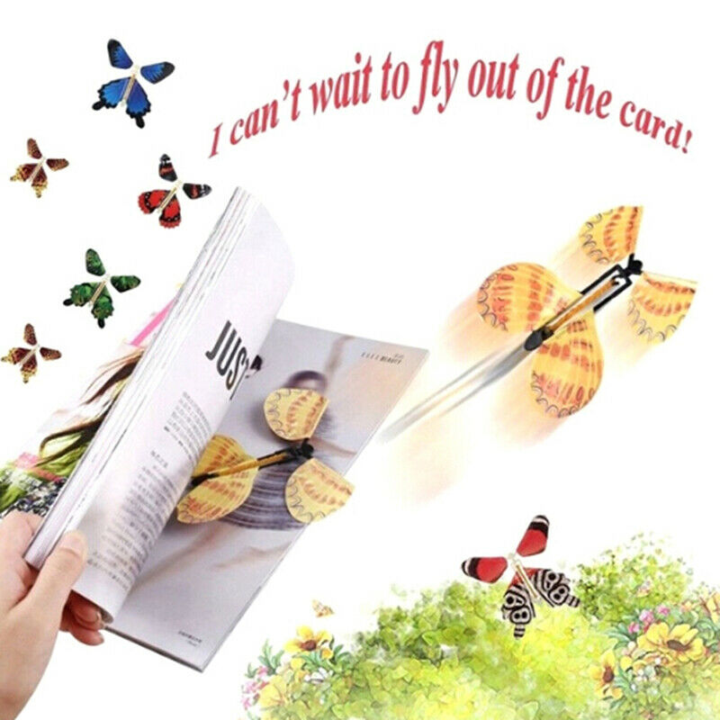Magic Flying in the Book Butterfly Rubber Band Powered Wind Up Butterfly T_