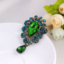 Elegant Wedding Blue Green Crystal Rhinestone Teardrop Brooch Pin Broach Jewelry