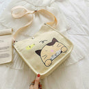 2pcs/set Women Canvas Cat Print Shoulder Crossbody Handbags Pen Bag (Beige)
