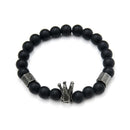 Men Black Stone Crown Beaded Cuff Charm Wristband Bangle Bracelet Jewelry NTME