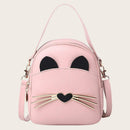 Women PU Leather Crossbody Messenger Bag Cute Cat Shoulder Backpack (Pink)